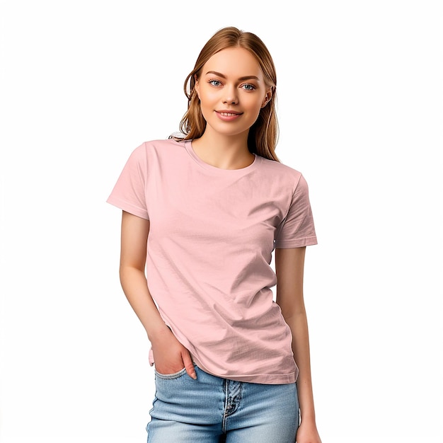 Photo photography of fashion woman pink casual tshirt mockup