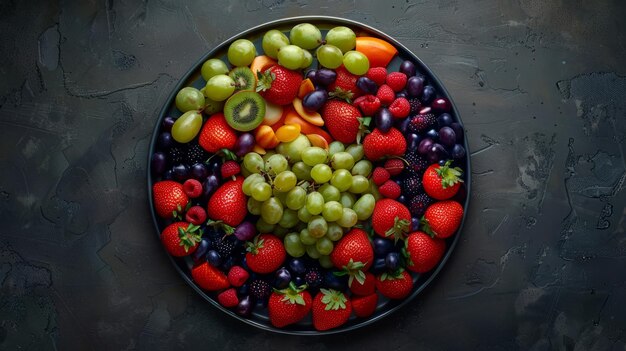 Photo photography of fruit platters appetizing and fresh in a studio studio lighting