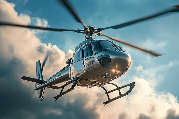 photography of Helicopter is flying in a isolated sky