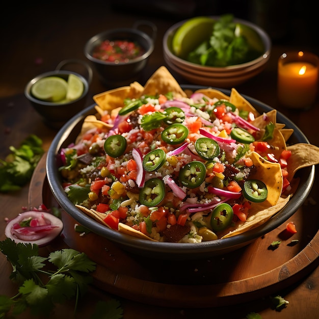 Photography of mexican nachos with colorful background