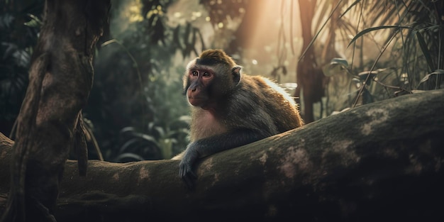 A photography of a monkey in the jungle