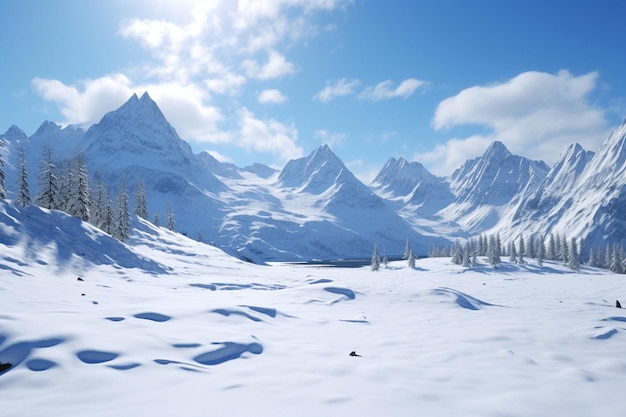 Photography of mountain landscapes with fresh snow and blue sky