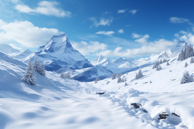 Photography of mountain landscapes with fresh snow and blue sky