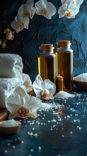 Photo photography of oils and towels for spa treatments