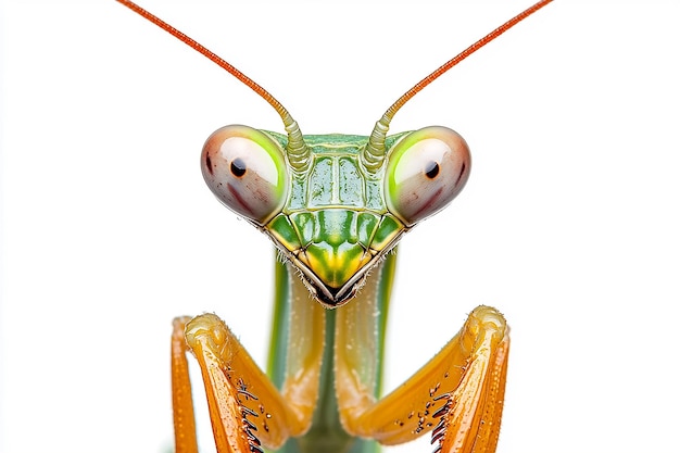 photography of praying mantis animal on white background