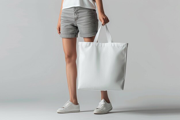 photography of shopping white tote bag mockup