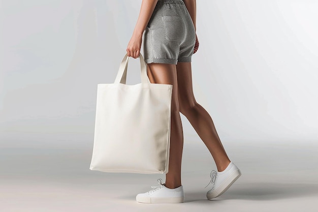 photography of shopping white tote bag mockup