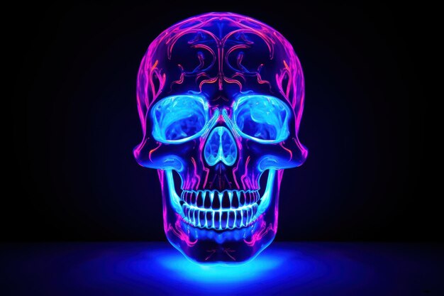 Photo photography of skull radiant silhouette light neon purple