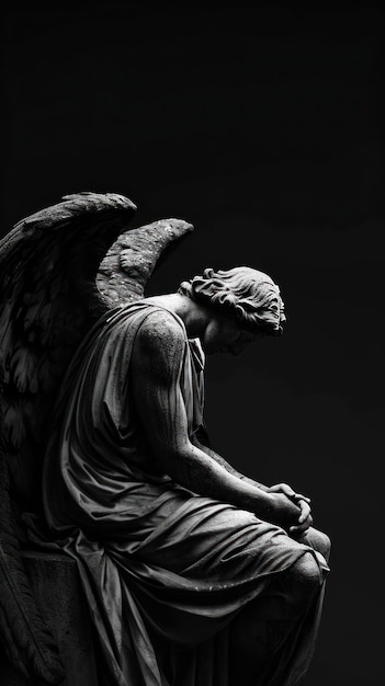 Photography of statue angel sculpture black art