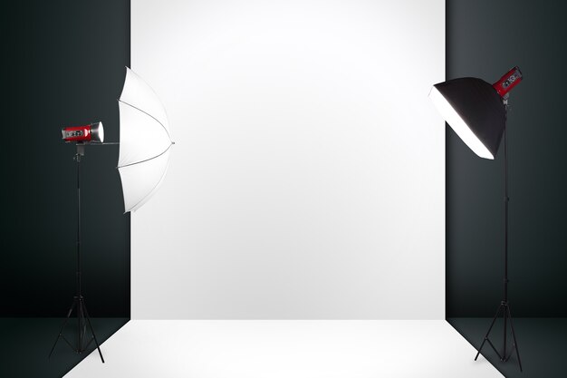 Photo photography studio with a light set up and backdrop