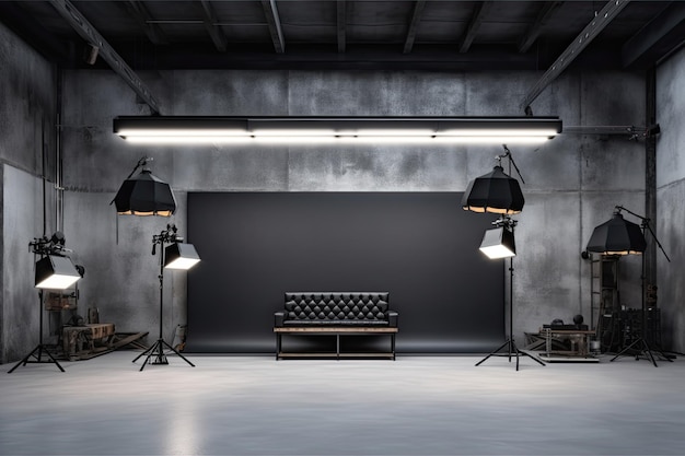 Photography studio with professional spot lights