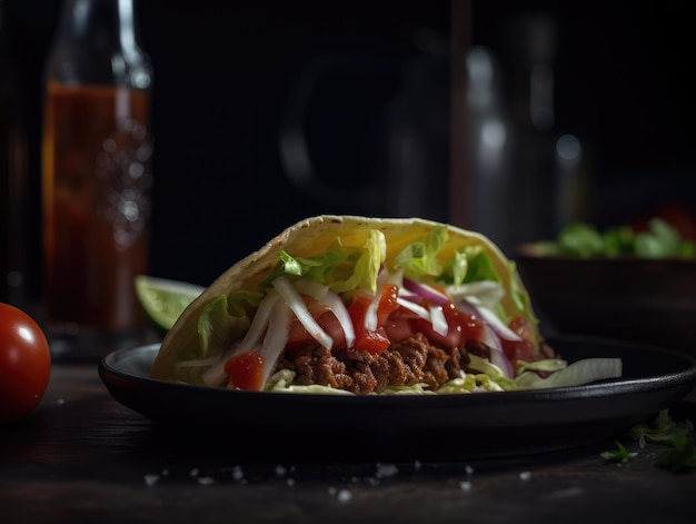 Photography of a taco on a plat generative ai