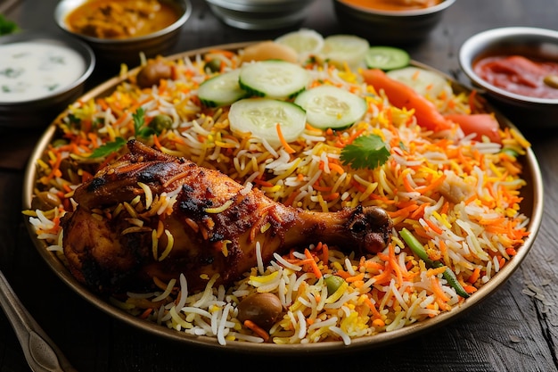 photography of Tasty chicken Biryani plate dish