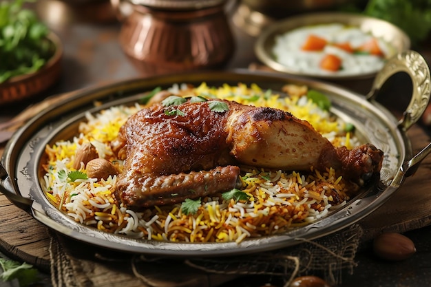 photography of Tasty chicken Biryani plate dish