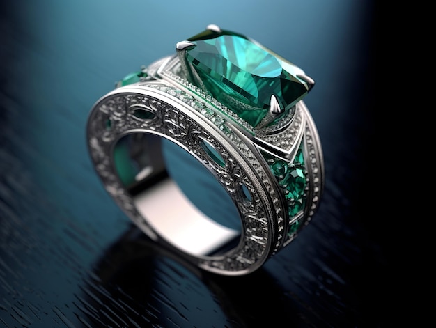 Photography of unique green emerald engagement ring design