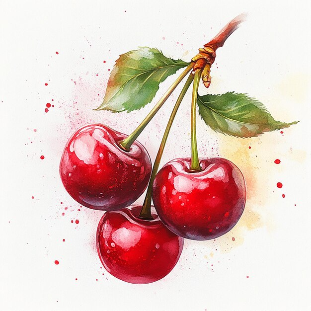 Photo photography of watercolor cherry fruit clipart on white background