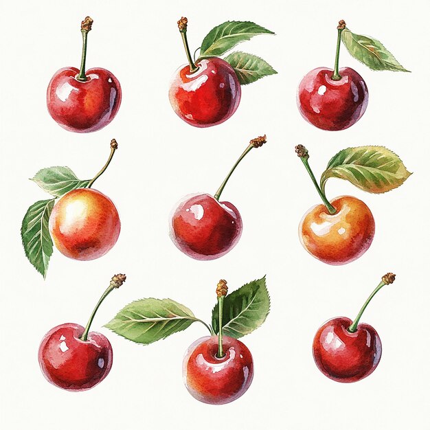 Photo photography of watercolor cherry fruit clipart on white background