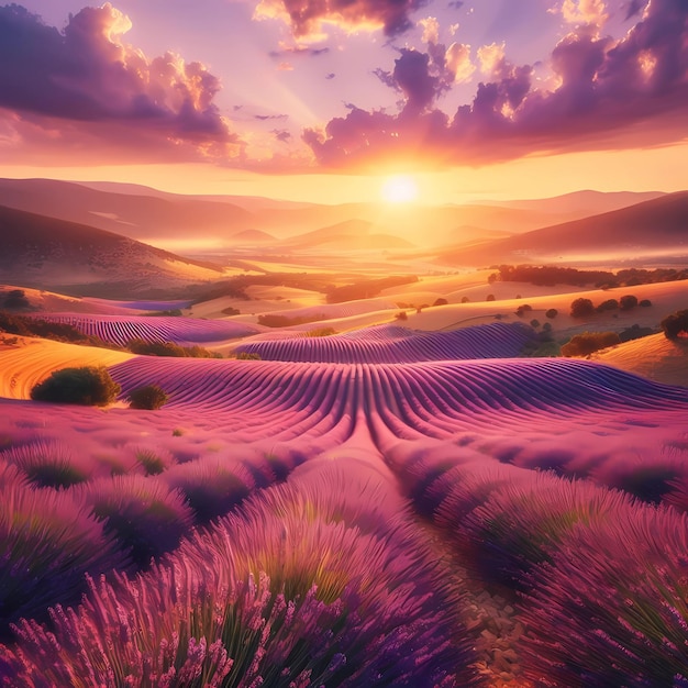 Photography of Wild Lavender Fields vibrant purple hues stretching across the French countryside