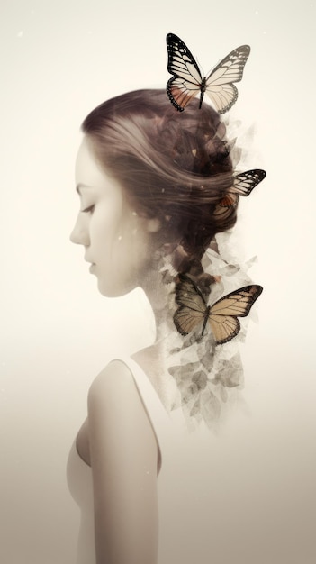 Photo photography of woman and butterfly wallpaper portrait insect contemplation