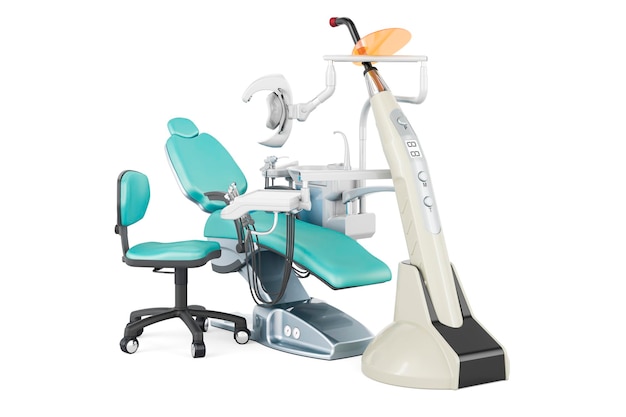 Photopolymer lamp with dental chair 3D rendering