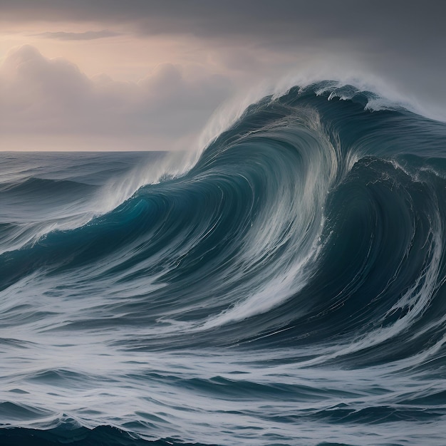 Photoreal dark ocean high waves background for web banner or backdrop Hyper realistic painting