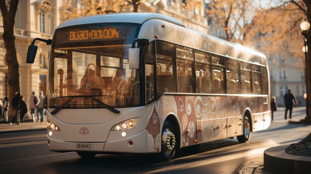 photoreal white bus in Paris looks like Mars bar ice cream photo real