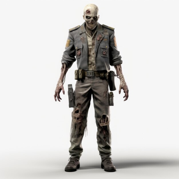 Photorealistic 3d Zombie In Military Uniform On White Background