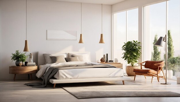 A Photorealistic 8K Image of a Modern Bedroom in Daylight