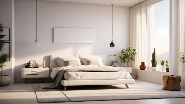 A Photorealistic 8K Image of a Modern Bedroom in Daylight