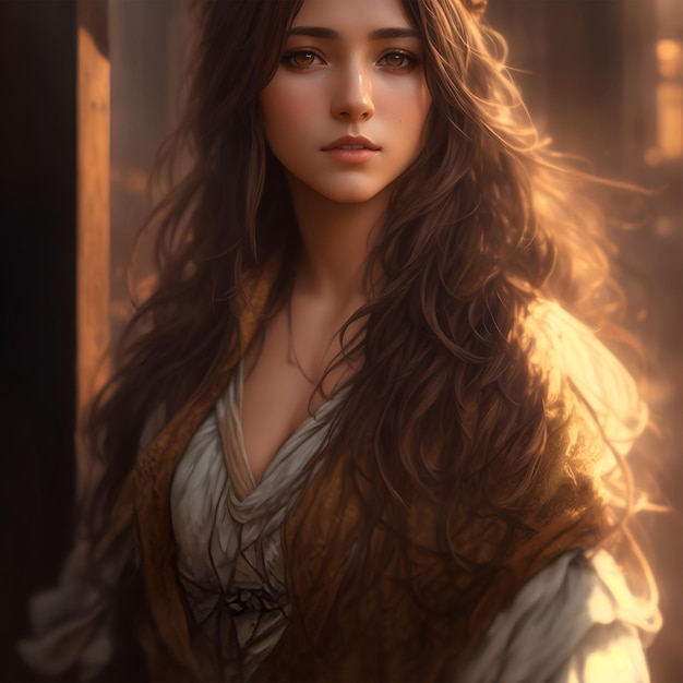 Photorealistic beautiful woman messy brown hair ancient greek clothes