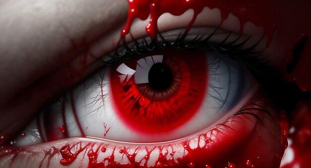 Photorealistic blood falling from eyes generated by ai