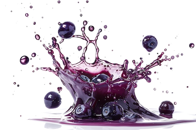 Photorealistic blueberry slices and juice splash isolatedWater drops on ripe sweet billberry Fresh blueberries background