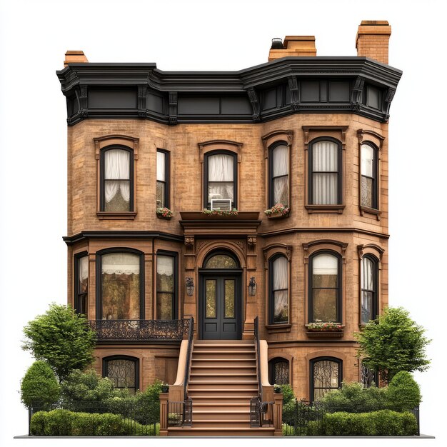 Photo photorealistic brownstone house 3d model isolated on white background