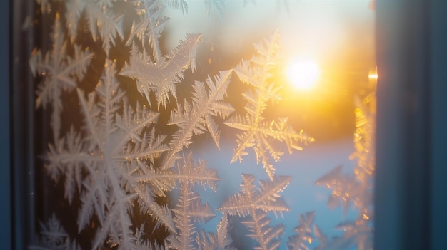 Photo photorealistic closeup of a frosty window with sunlight