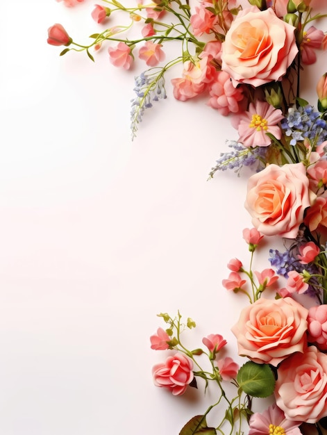 Photorealistic of a cute flower corner frame on white background with roses