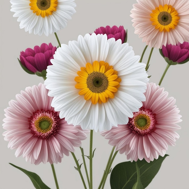 Photo photorealistic flowers with yellow centers on white background