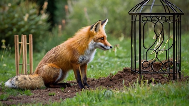 PhotoRealistic fox playing inside the forest