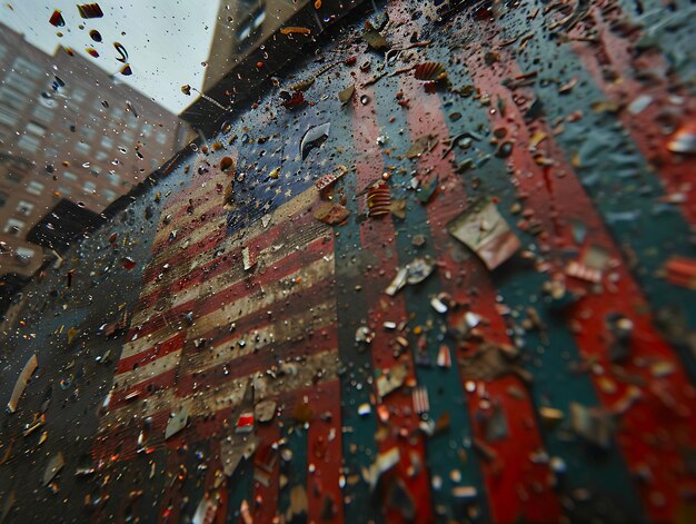 Photo photorealistic image of the american flag reflected in a puddle on a rainy street adding a touch of urban grit and patriotism