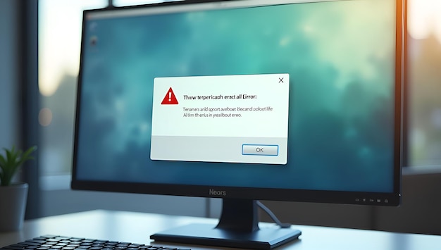 Photo photorealistic image computer screen with critical error notice