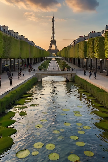 Photorealistic image of the Eiffel Tower in Paris France