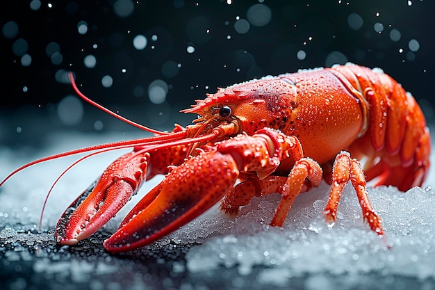 Photorealistic image of fresh lobster on ice