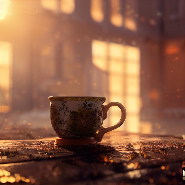 Photorealistic image of a hot cup of tea