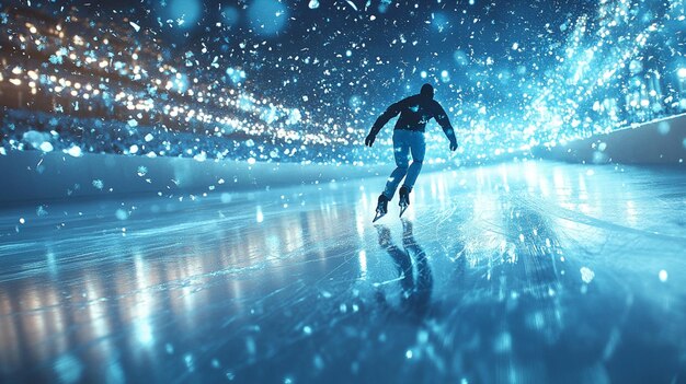 Photo photorealistic image of an ice skater racing in an indoor stadium