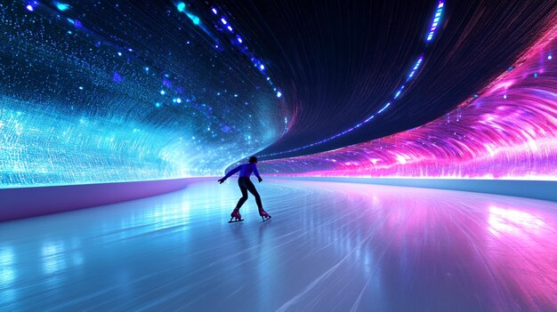 Photo photorealistic image of an ice skater racing in an indoor stadium