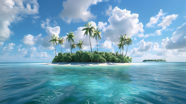 Photo photorealistic image of an island in the middle of ocean with blue water and white sand beaches trop