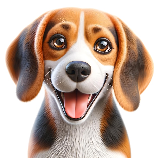 A photorealistic image of a joyful beagle isolated on a white background The beagle is in a playf