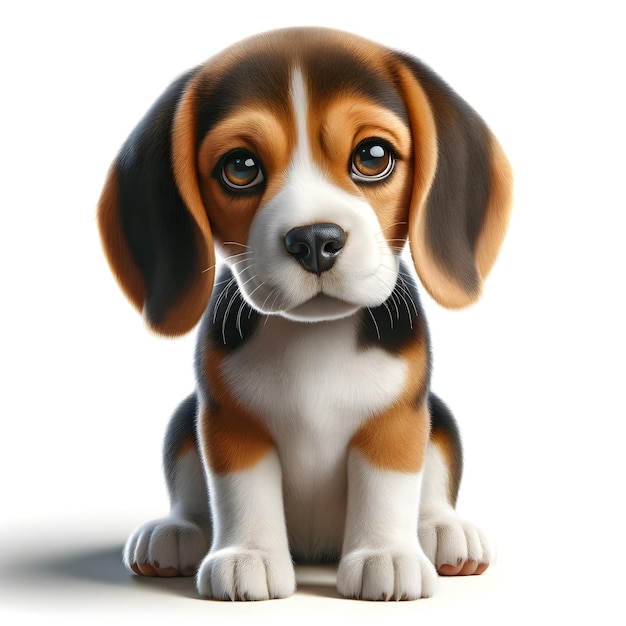 A photorealistic image of a joyful beagle isolated on a white background The beagle is in a playf