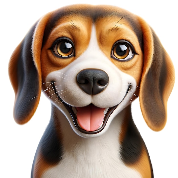 A photorealistic image of a joyful beagle isolated on a white background The beagle is in a playf