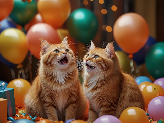 A photorealistic image of a orang cat birthday celebrationAi generative