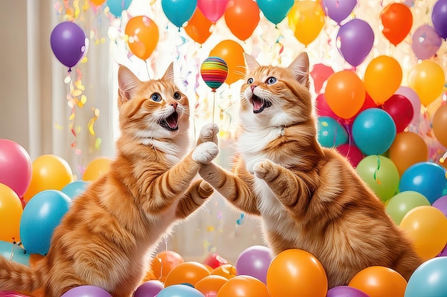 A photorealistic image of a orang cat birthday celebrationAi generative